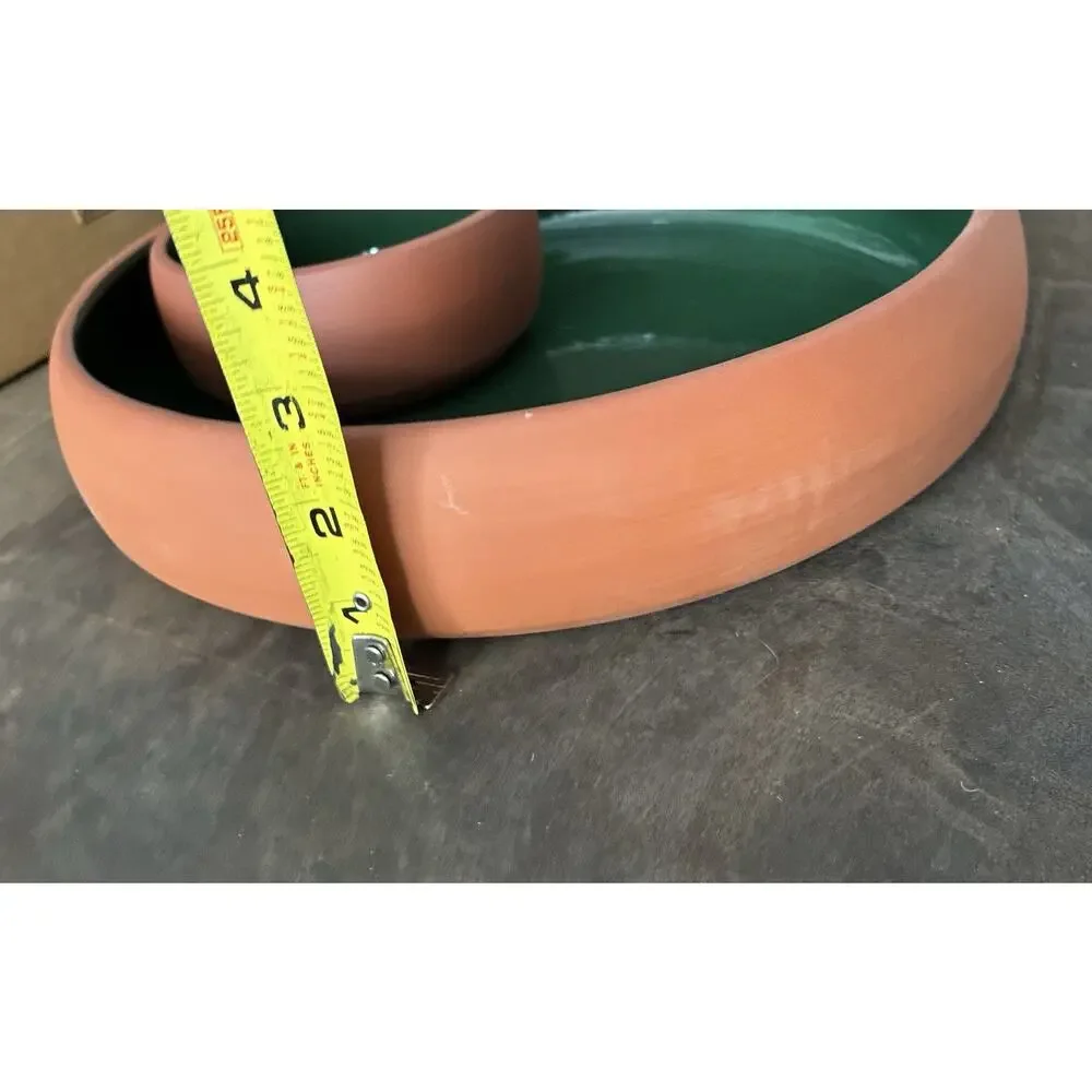 Bortner & Bortner Terra Cotta Unglazed Outside Green Glazed Chip Dip Bowl One Pc